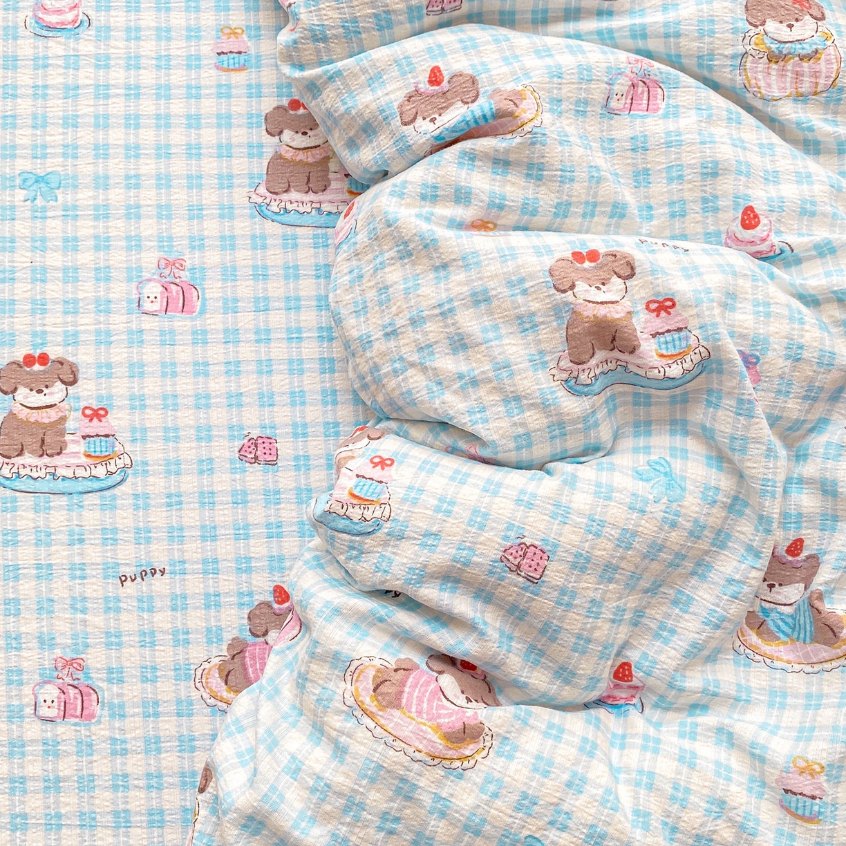 91家纺网 家纺一手货源 找家纺 眠势力 2025新款云感双层纱被套三件套ins奶油风云感超柔被罩单件四季款 淘气狗