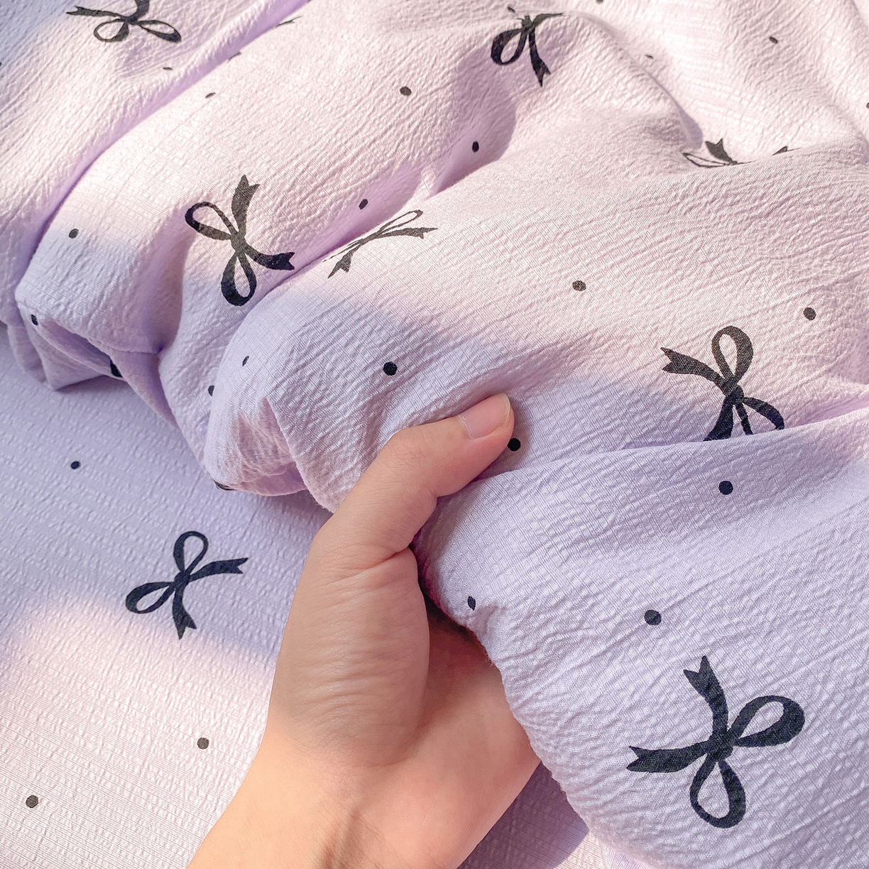 91家纺网 家纺一手货源 找家纺 眠势力 2025新款云感双层纱被套三件套ins奶油风云感超柔被罩单件四季款 紫韵蝴蝶结