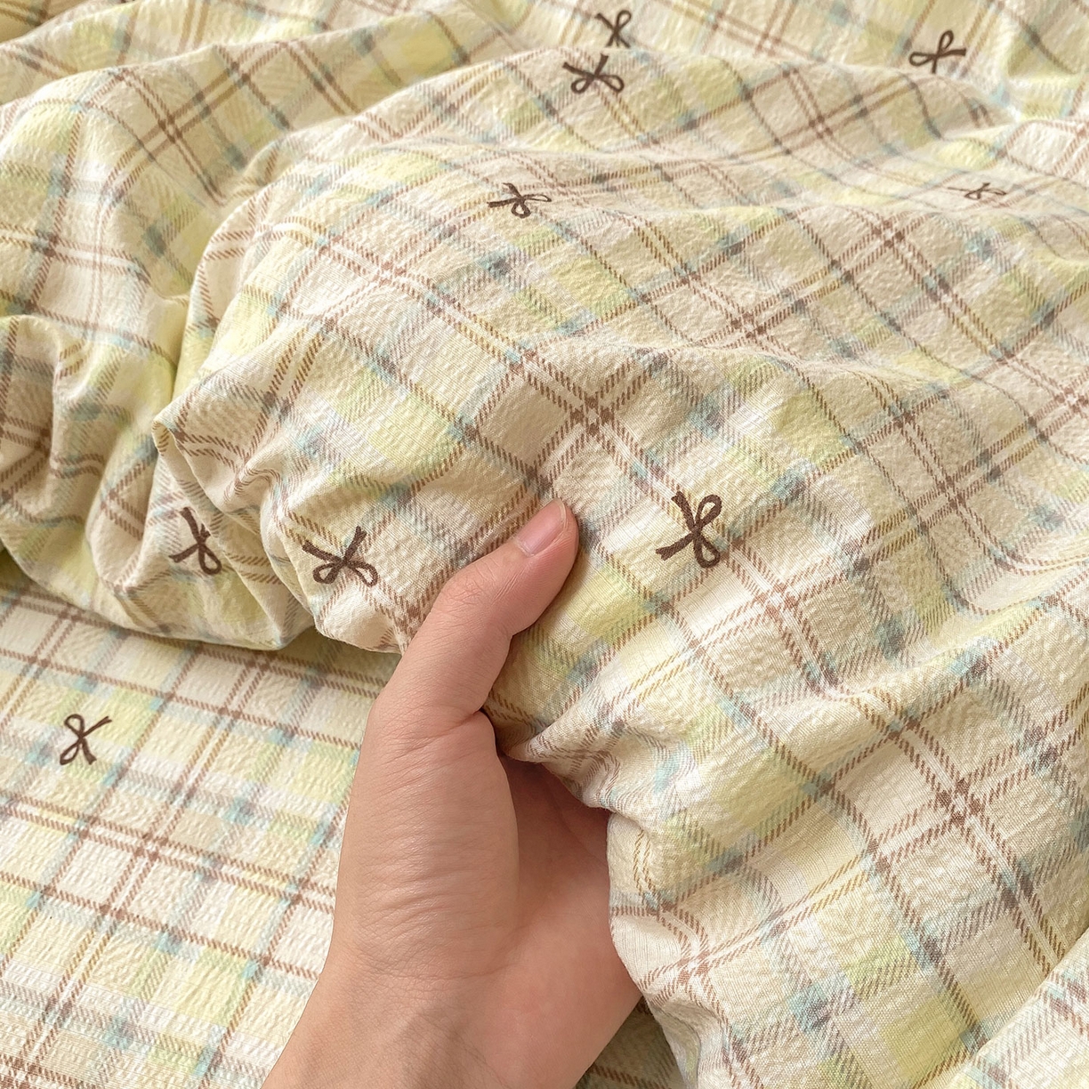 91家纺网 家纺一手货源 找家纺 眠势力 2025新款云感双层纱被套三件套ins奶油风云感超柔被罩单件四季款 格调蝴蝶结