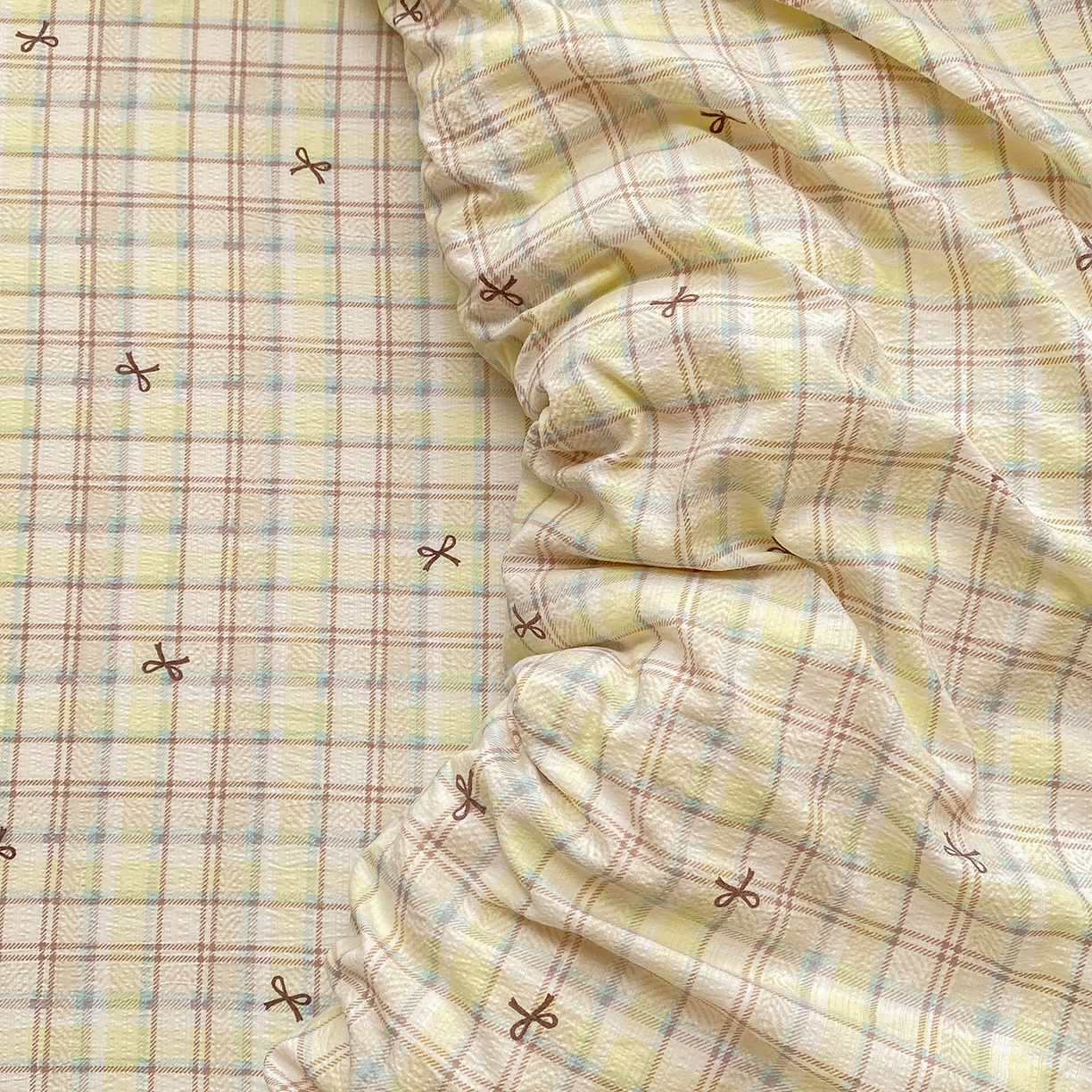 91家纺网 家纺一手货源 找家纺 眠势力 2025新款云感双层纱被套三件套ins奶油风云感超柔被罩单件四季款 格调蝴蝶结