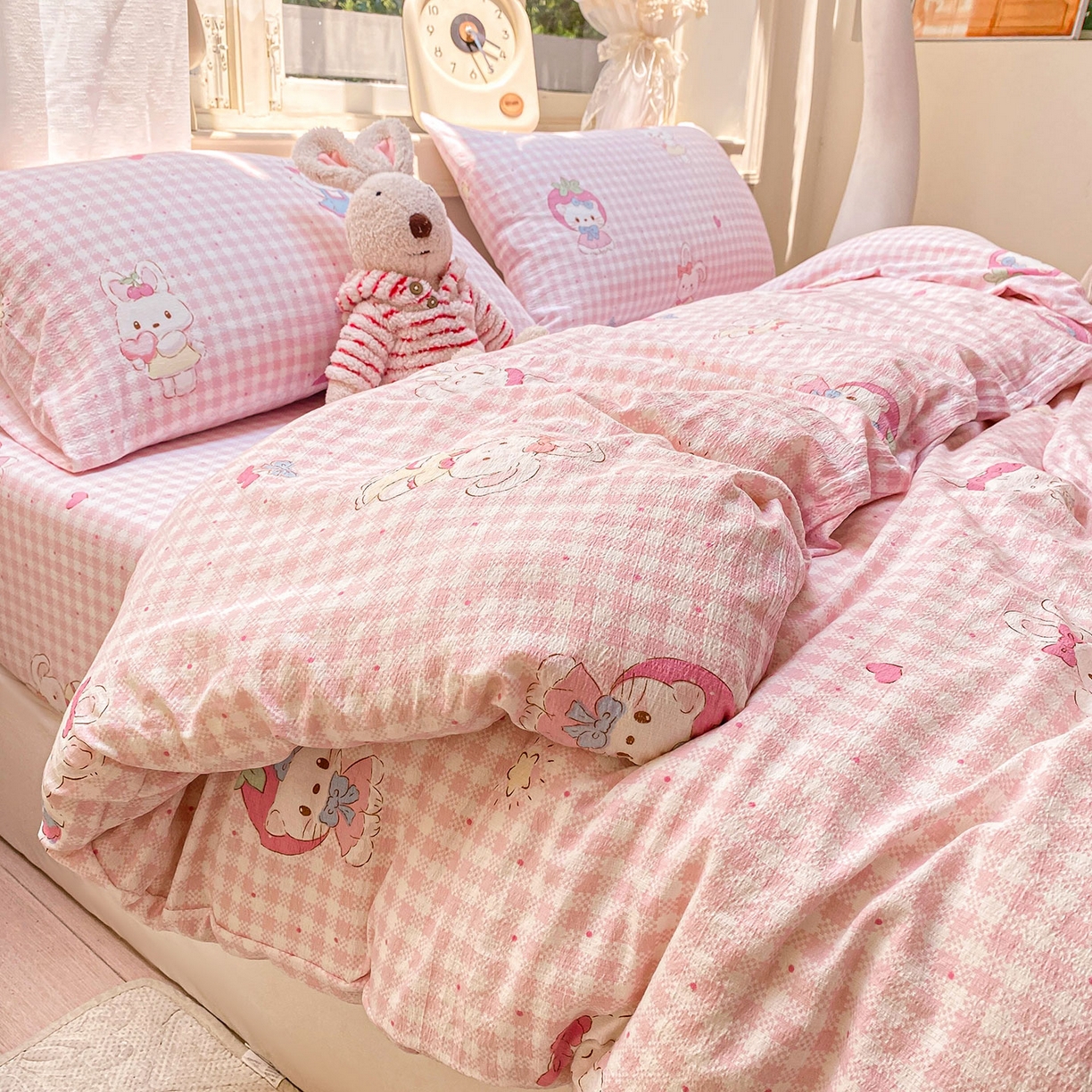 91家纺网 家纺一手货源 找家纺 眠势力 2025新款云感双层纱被套三件套ins奶油风云感超柔被罩单件四季款 乖乖兔