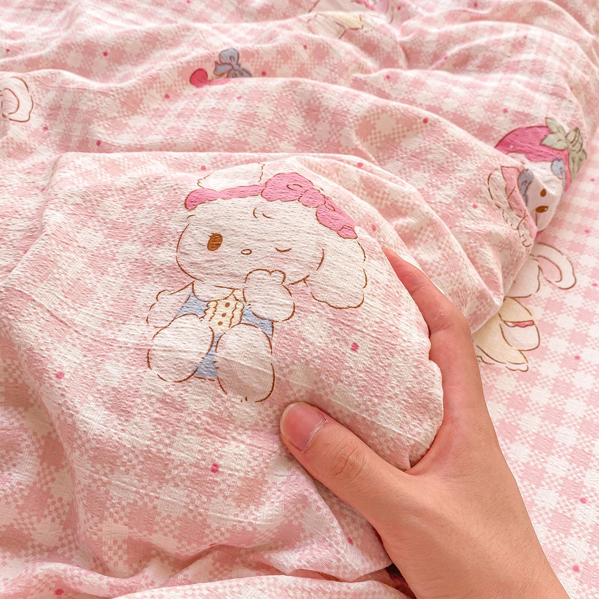 91家纺网 家纺一手货源 找家纺 眠势力 2025新款云感双层纱被套三件套ins奶油风云感超柔被罩单件四季款 乖乖兔