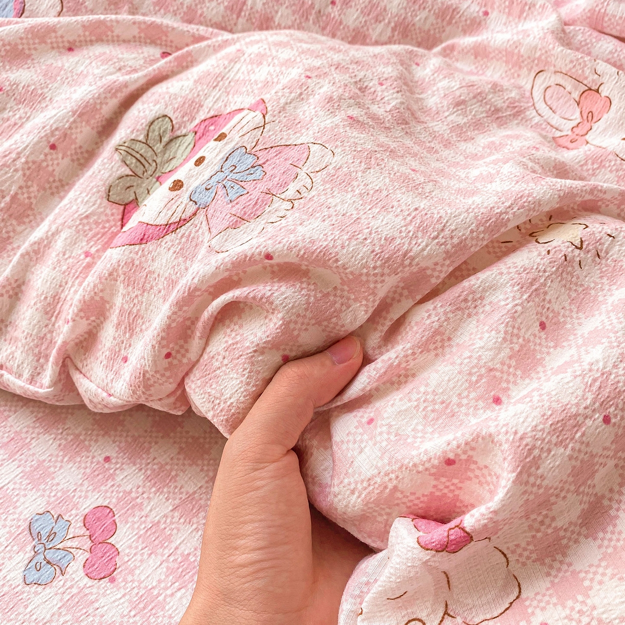 91家纺网 家纺一手货源 找家纺 眠势力 2025新款云感双层纱被套三件套ins奶油风云感超柔被罩单件四季款 乖乖兔