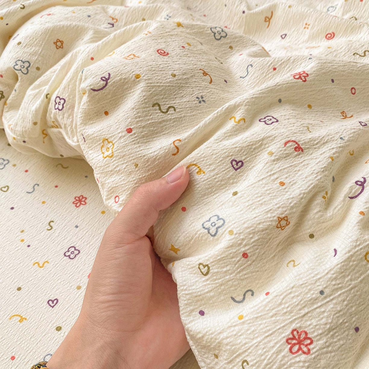 91家纺网 家纺一手货源 找家纺 眠势力 2025新款云感双层纱被套三件套ins奶油风云感超柔被罩单件四季款 小美好