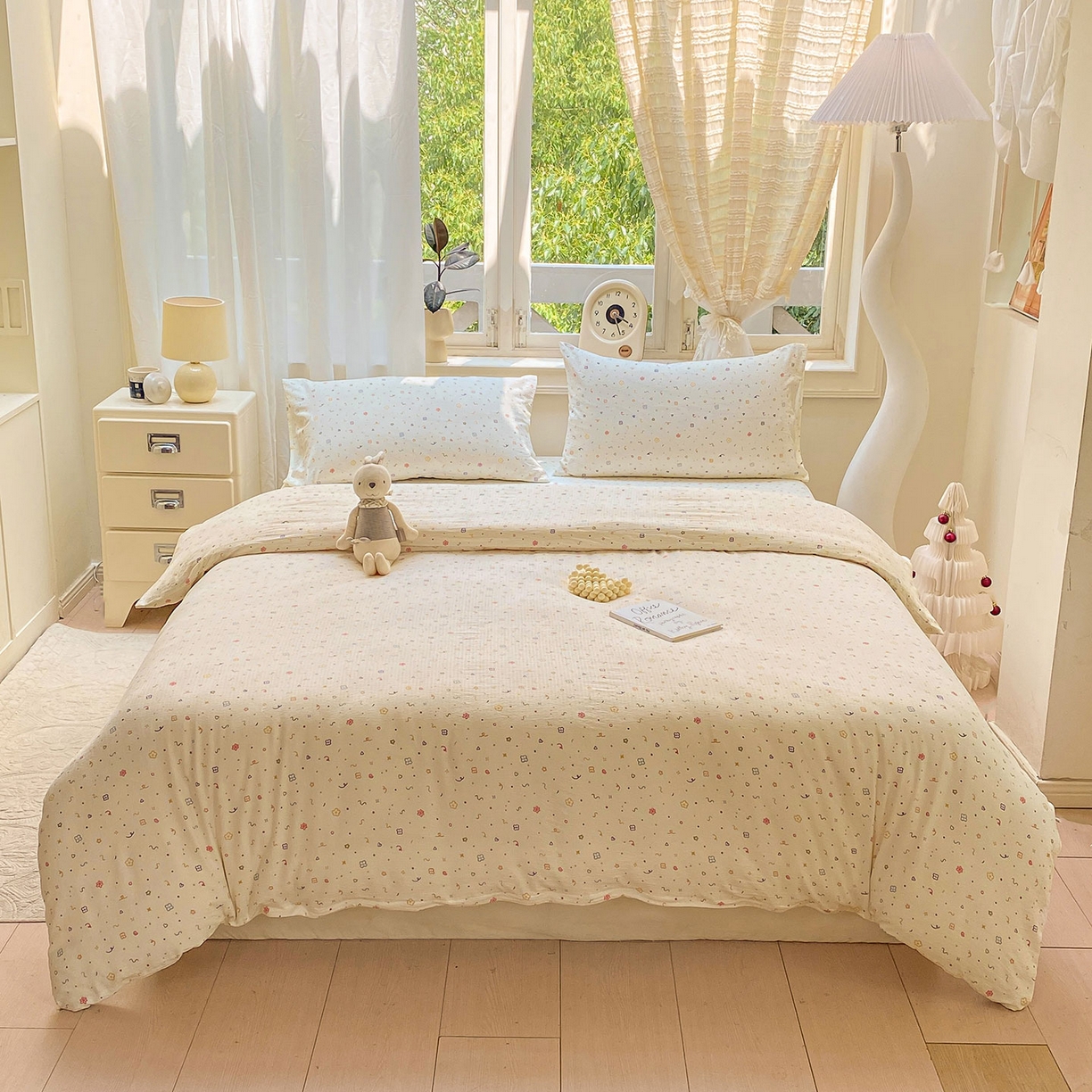 91家纺网 家纺一手货源 找家纺 眠势力 2025新款云感双层纱被套三件套ins奶油风云感超柔被罩单件四季款 小美好