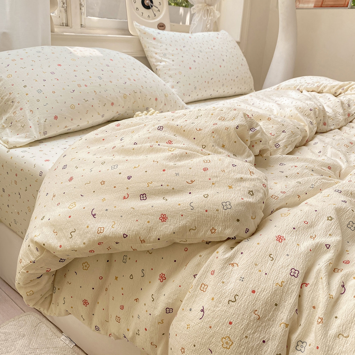 91家纺网 家纺一手货源 找家纺 眠势力 2025新款云感双层纱被套三件套ins奶油风云感超柔被罩单件四季款 小美好