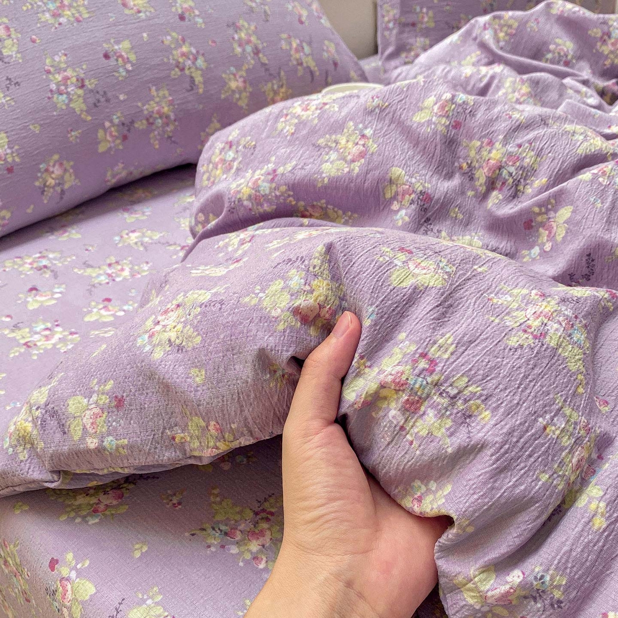 91家纺网 家纺一手货源 找家纺 眠势力 2025新款云感双层纱被套三件套ins奶油风云感超柔被罩单件四季款 紫色花海