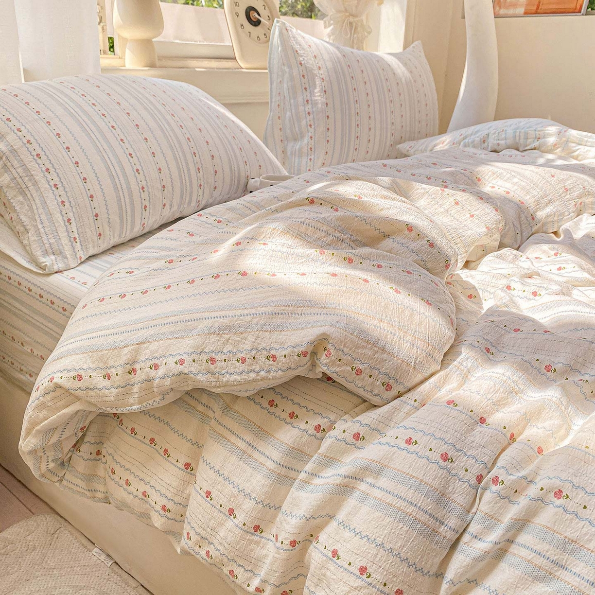 91家纺网 家纺一手货源 找家纺 眠势力 2025新款云感双层纱被套三件套ins奶油风云感超柔被罩单件四季款 一路生花