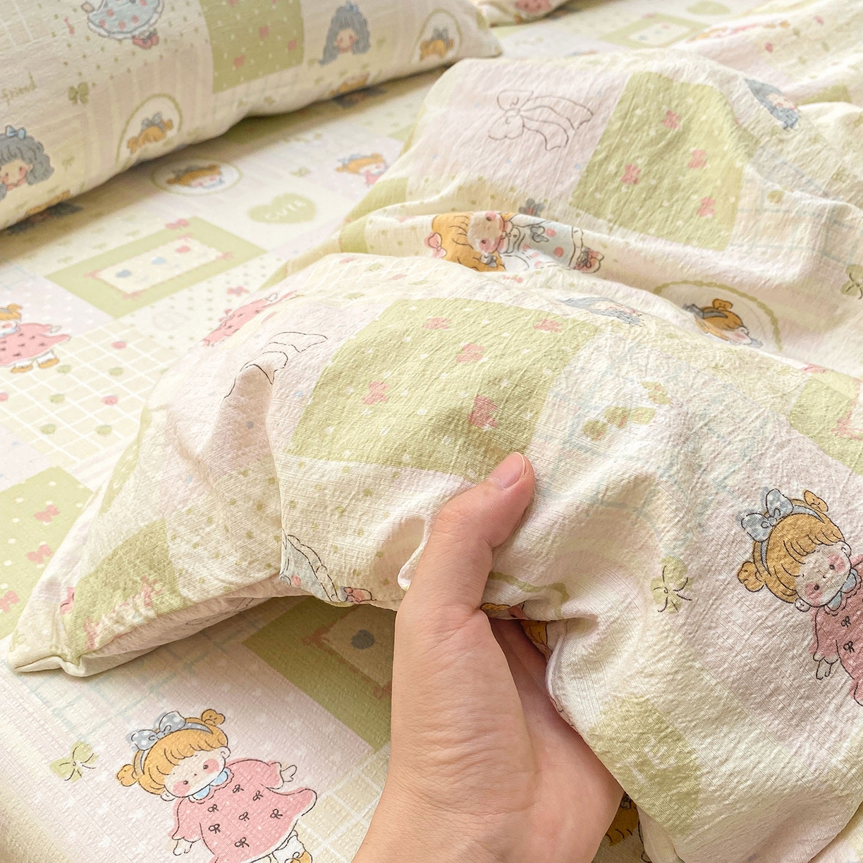 91家纺网 家纺一手货源 找家纺 眠势力 2025新款云感双层纱被套三件套ins奶油风云感超柔被罩单件四季款 小公举