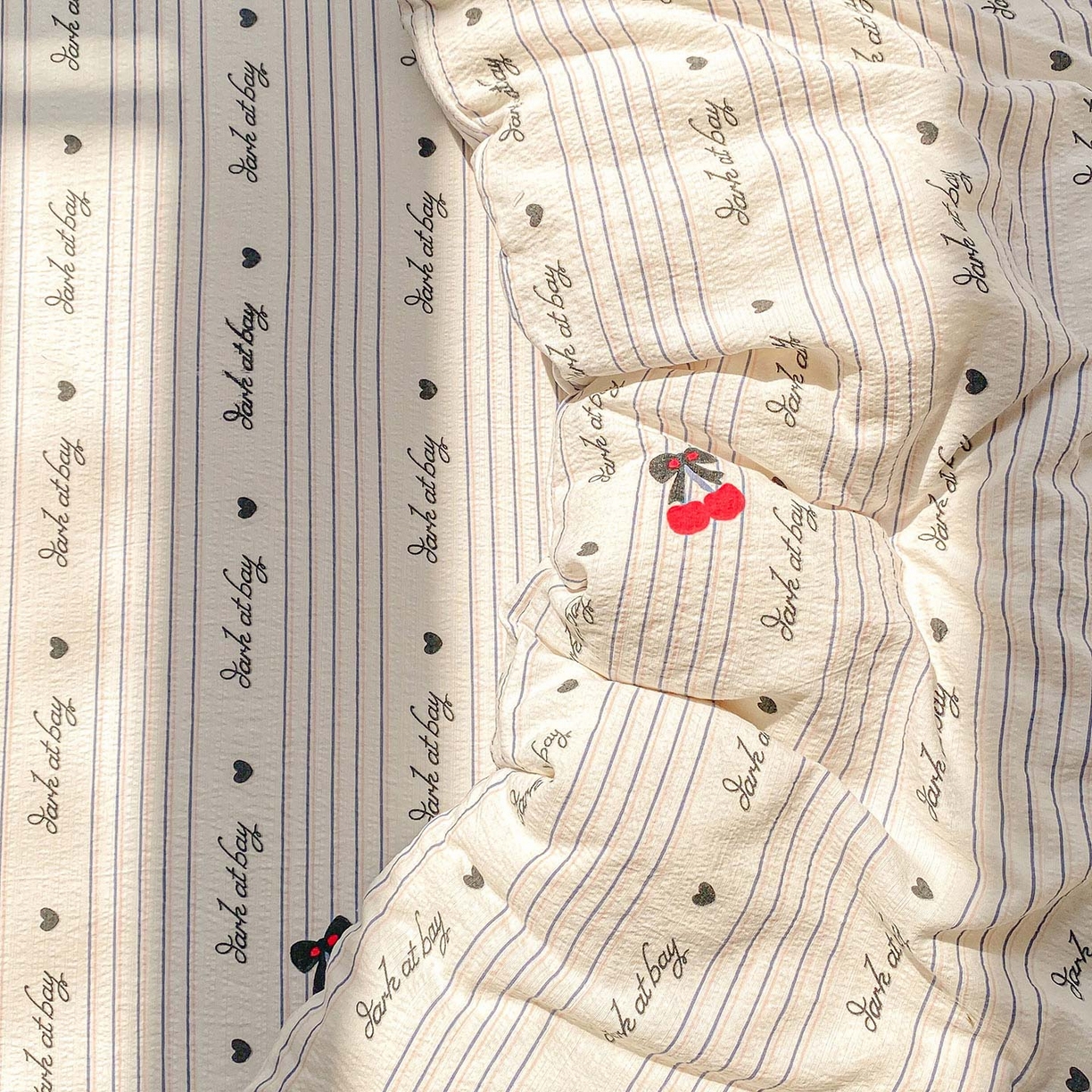 眠势力 2025新款云感双层纱被套三件套ins奶油风云感超柔被罩单件四季款 字母樱桃