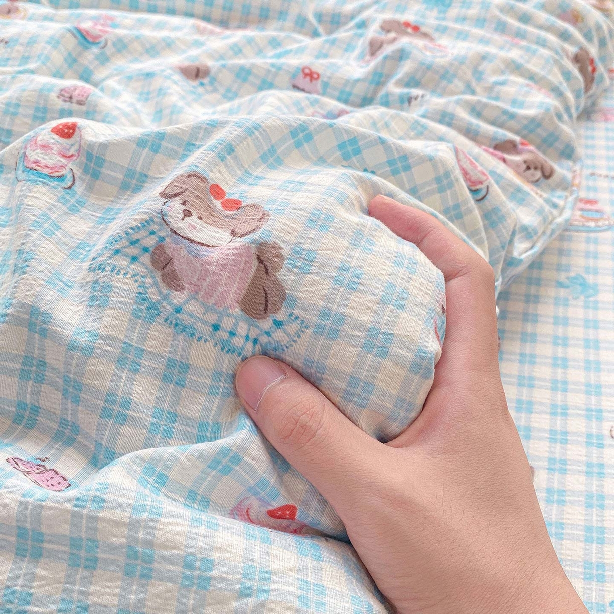 91家纺网 家纺一手货源 找家纺 眠势力 2025新款云感双层纱被套三件套ins奶油风云感超柔被罩单件四季款 淘气狗