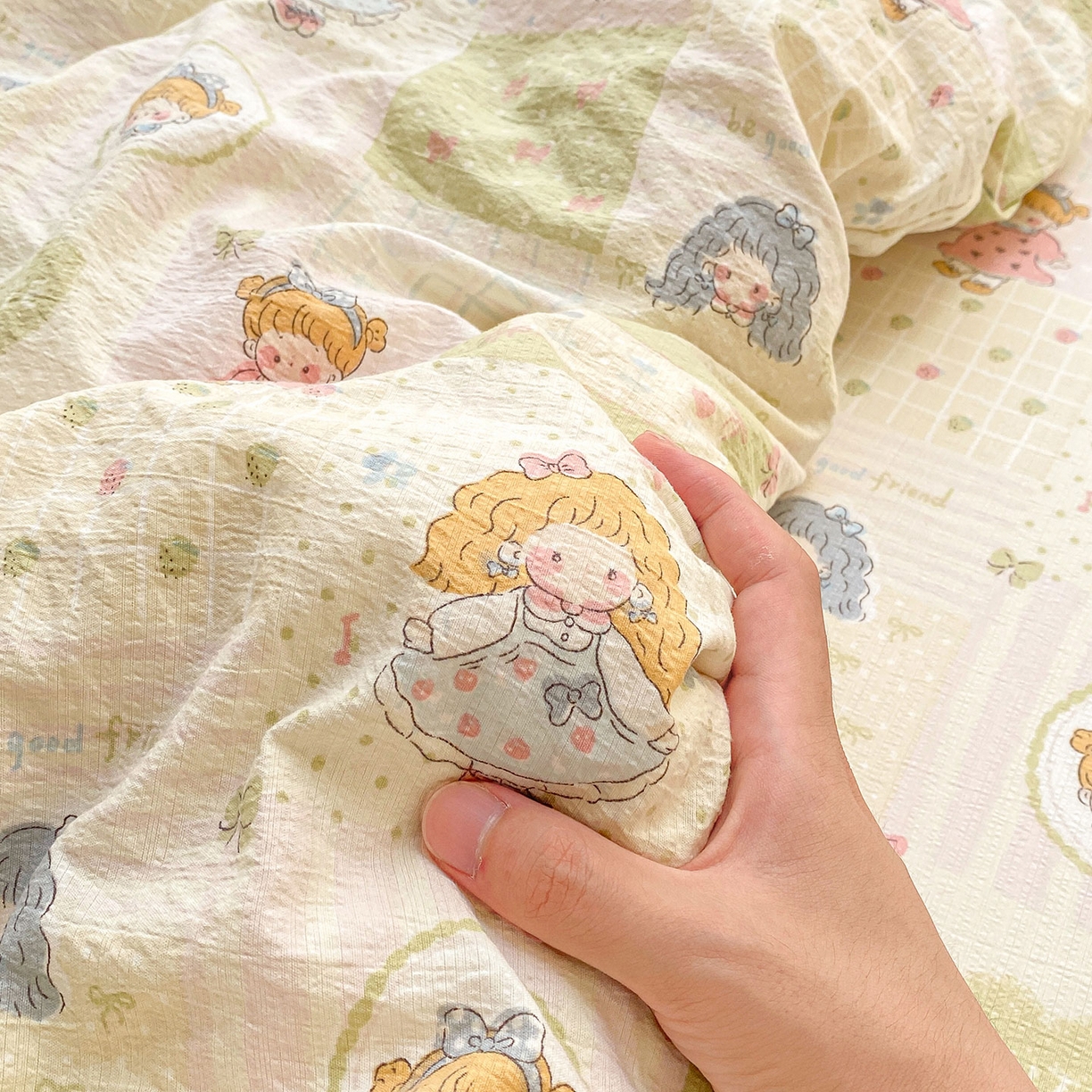 91家纺网 家纺一手货源 找家纺 眠势力 2025新款云感双层纱被套三件套ins奶油风云感超柔被罩单件四季款 小公举