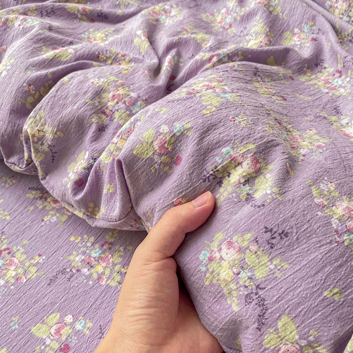 91家纺网 家纺一手货源 找家纺 眠势力 2025新款云感双层纱被套三件套ins奶油风云感超柔被罩单件四季款 紫色花海