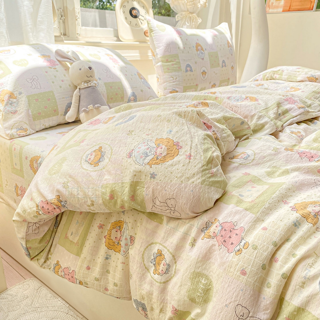 91家纺网 家纺一手货源 找家纺 眠势力 2025新款云感双层纱被套三件套ins奶油风云感超柔被罩单件四季款 小公举