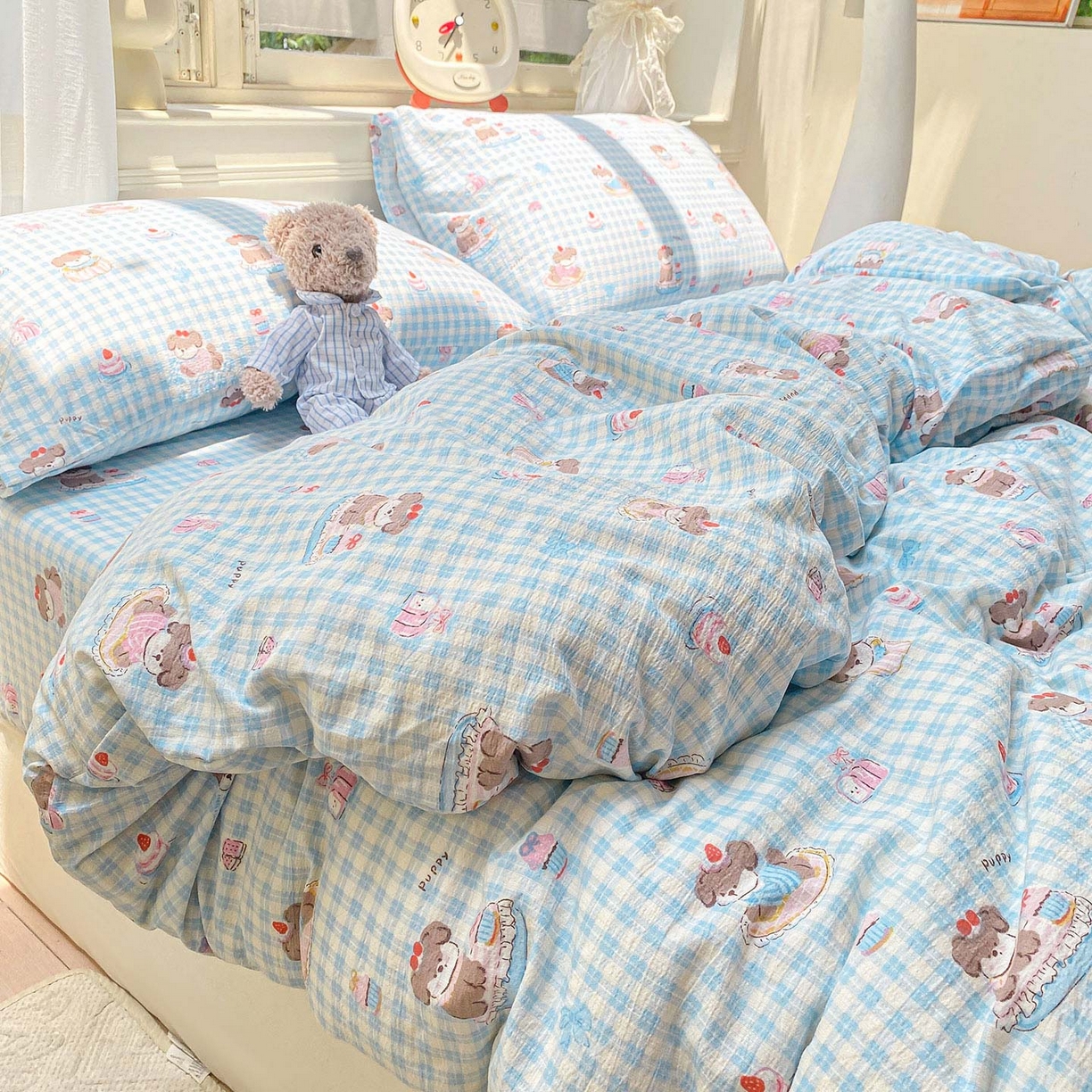 91家纺网 家纺一手货源 找家纺 眠势力 2025新款云感双层纱被套三件套ins奶油风云感超柔被罩单件四季款 淘气狗