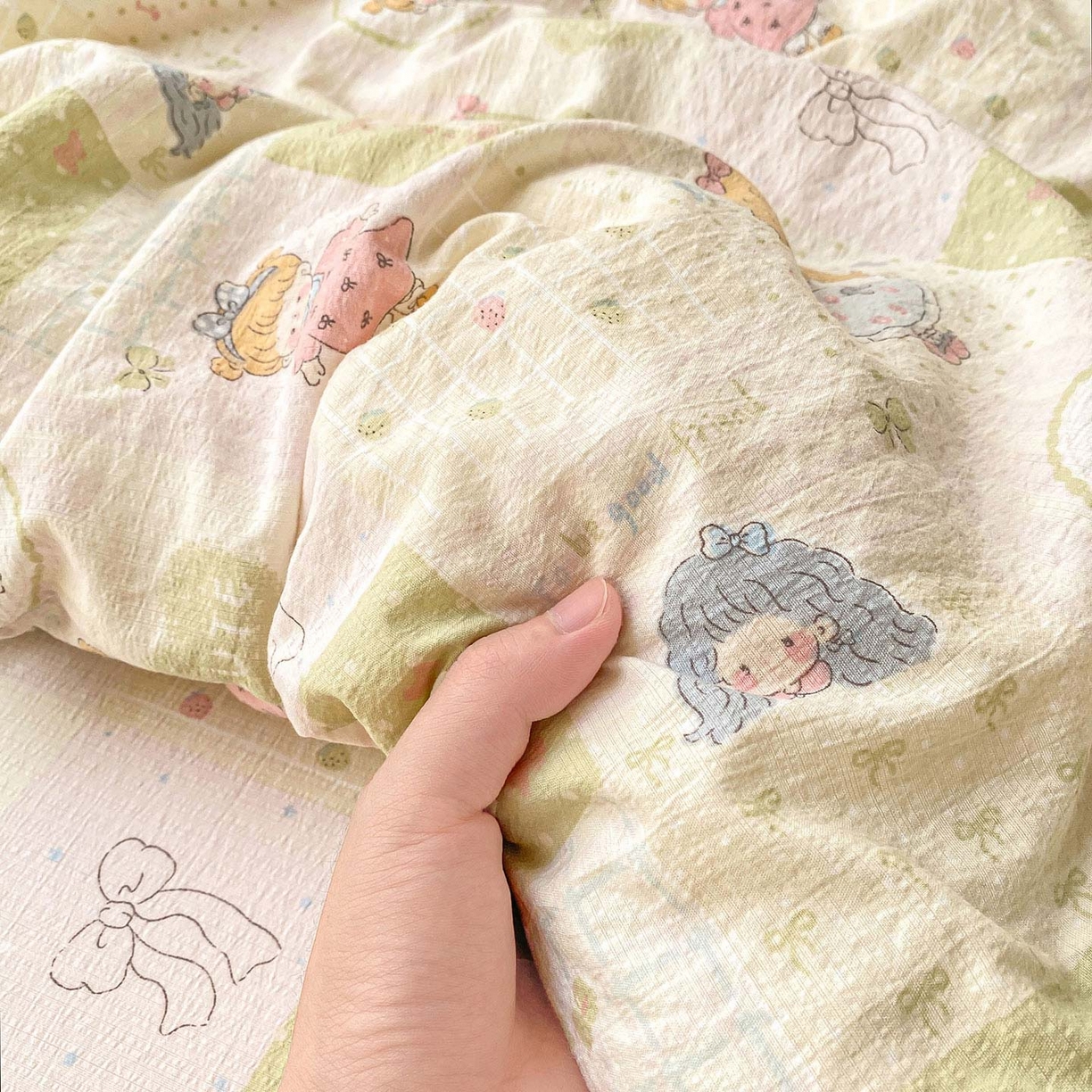 91家纺网 家纺一手货源 找家纺 眠势力 2025新款云感双层纱被套三件套ins奶油风云感超柔被罩单件四季款 小公举