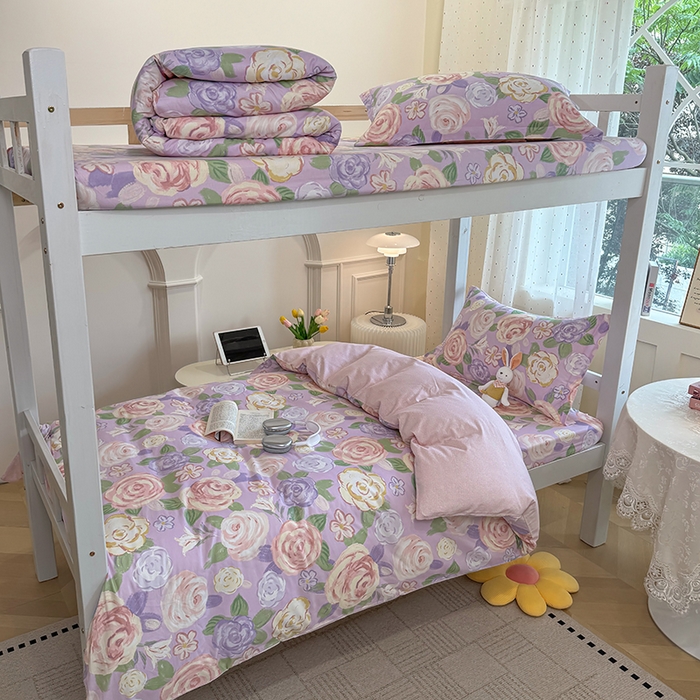 壹贝家纺 2025新款学生季喷气全棉跑量宿舍三件套（提供买家秀） 国色天香