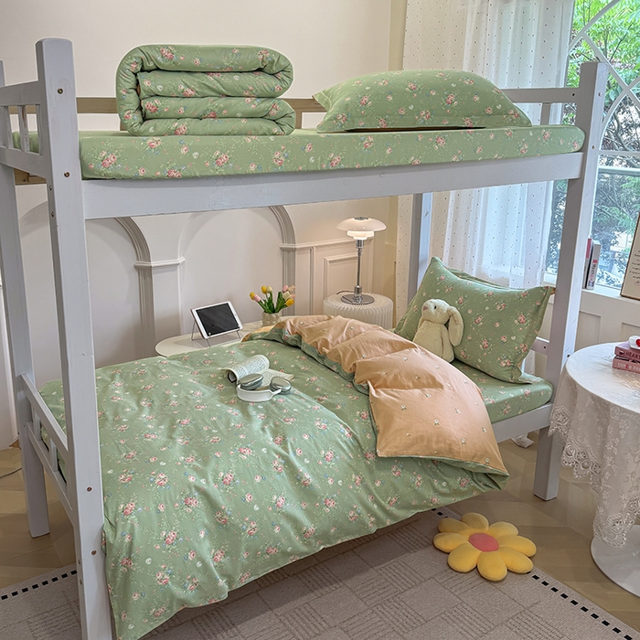 壹贝家纺 2025新款学生季喷气全棉跑量宿舍三件套（提供买家秀） 沐熙花-绿