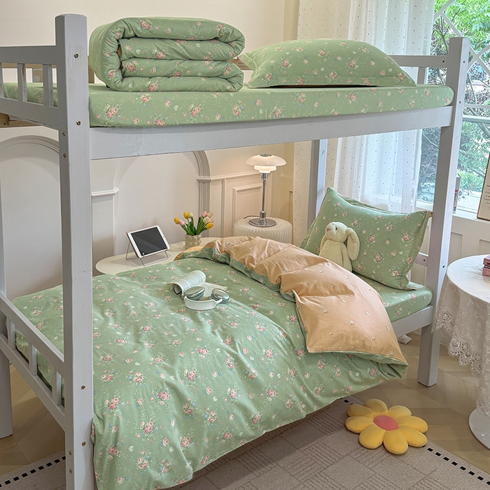 91家纺网 家纺一手货源 找家纺 壹贝家纺 2025新款学生季喷气全棉跑量宿舍三件套（提供买家秀） 沐熙花-绿