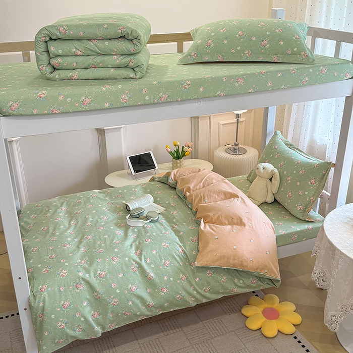 91家纺网 家纺一手货源 找家纺 壹贝家纺 2025新款学生季喷气全棉跑量宿舍三件套（提供买家秀） 沐熙花-绿