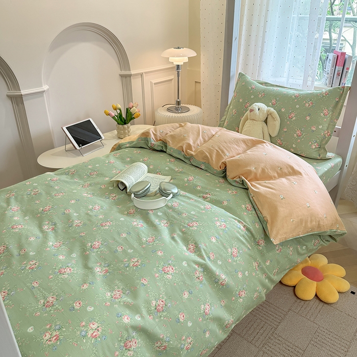 91家纺网 家纺一手货源 找家纺 壹贝家纺 2025新款学生季喷气全棉跑量宿舍三件套（提供买家秀） 沐熙花-绿