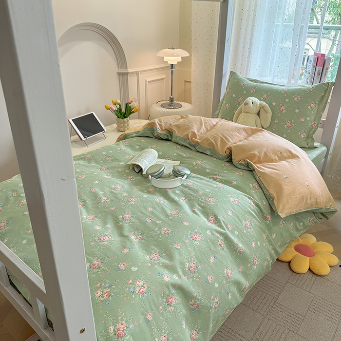 91家纺网 家纺一手货源 找家纺 壹贝家纺 2025新款学生季喷气全棉跑量宿舍三件套（提供买家秀） 沐熙花-绿