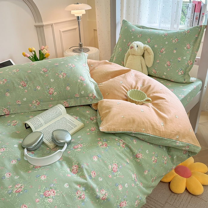 91家纺网 家纺一手货源 找家纺 壹贝家纺 2025新款学生季喷气全棉跑量宿舍三件套（提供买家秀） 沐熙花-绿