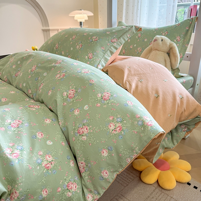 91家纺网 家纺一手货源 找家纺 壹贝家纺 2025新款学生季喷气全棉跑量宿舍三件套（提供买家秀） 沐熙花-绿