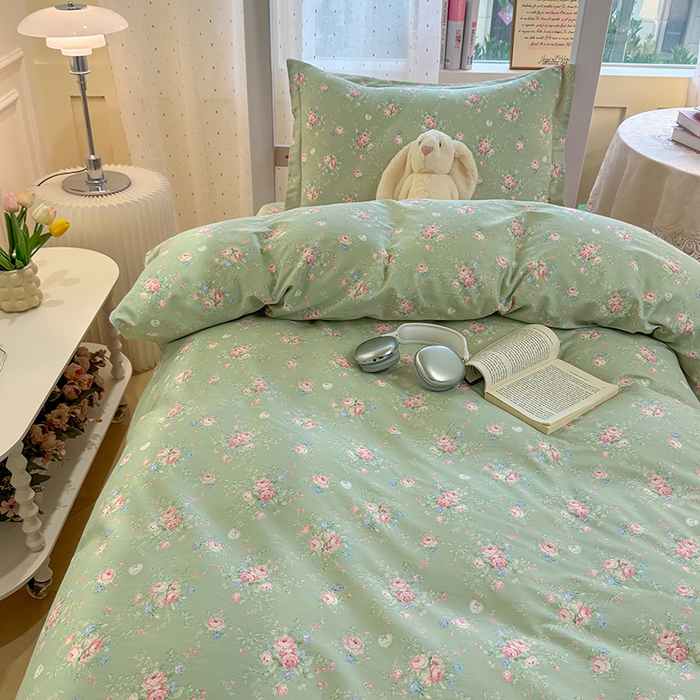 91家纺网 家纺一手货源 找家纺 壹贝家纺 2025新款学生季喷气全棉跑量宿舍三件套（提供买家秀） 沐熙花-绿
