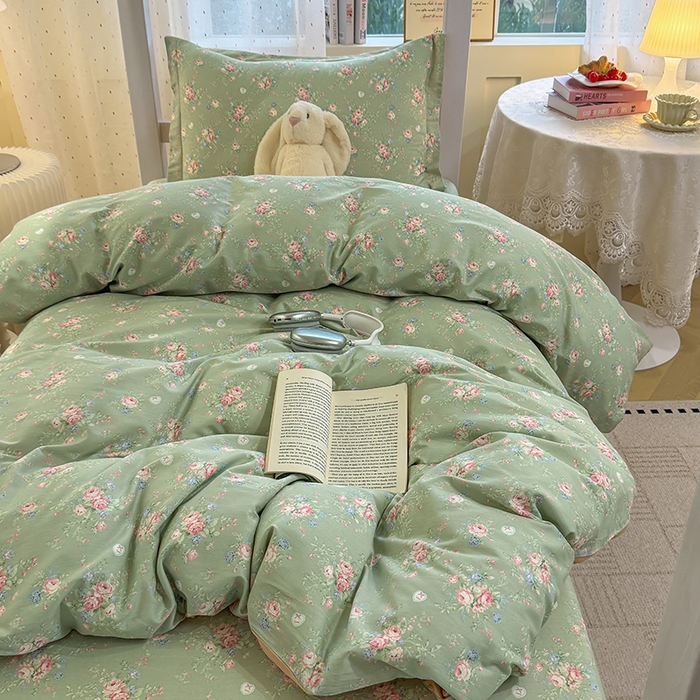 91家纺网 家纺一手货源 找家纺 壹贝家纺 2025新款学生季喷气全棉跑量宿舍三件套（提供买家秀） 沐熙花-绿