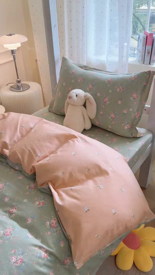 91家纺网 家纺一手货源 找家纺 壹贝家纺 2025新款学生季喷气全棉跑量宿舍三件套（提供买家秀） 沐熙花-绿