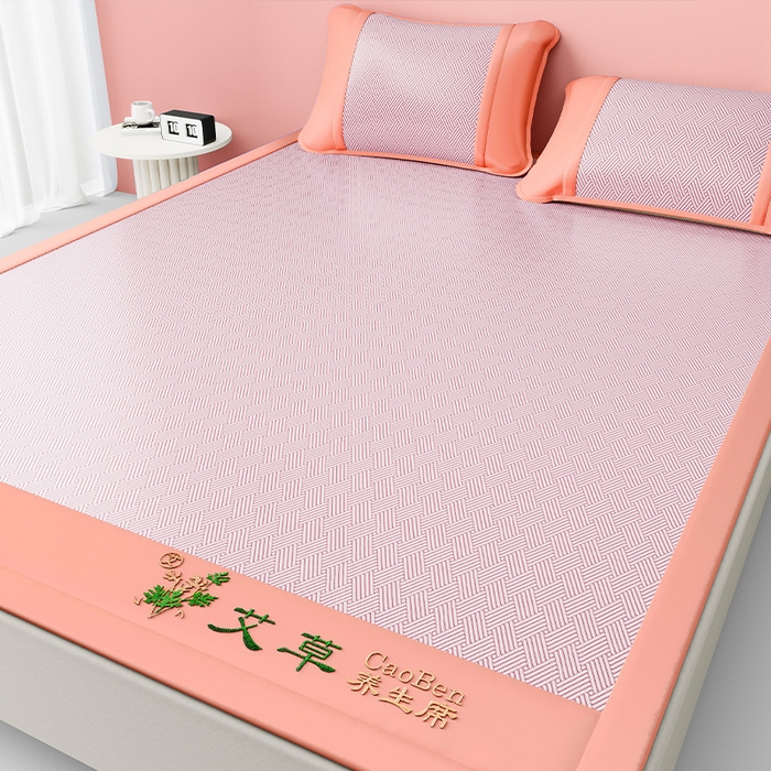 莱家富 2025新款A类艾草驱蚊冰丝凉席养生席 樱花粉