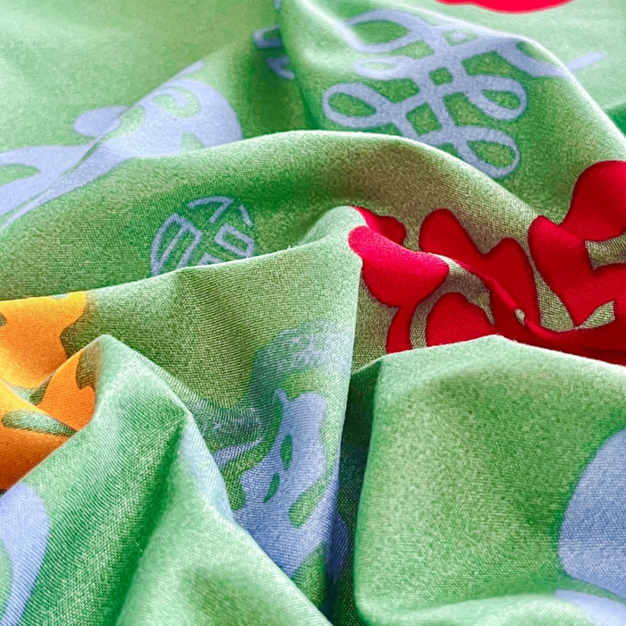 91家纺网 家纺一手货源 找家纺 优米家纺 2025新款水洗棉百福印花床单系列 百福图（绿）