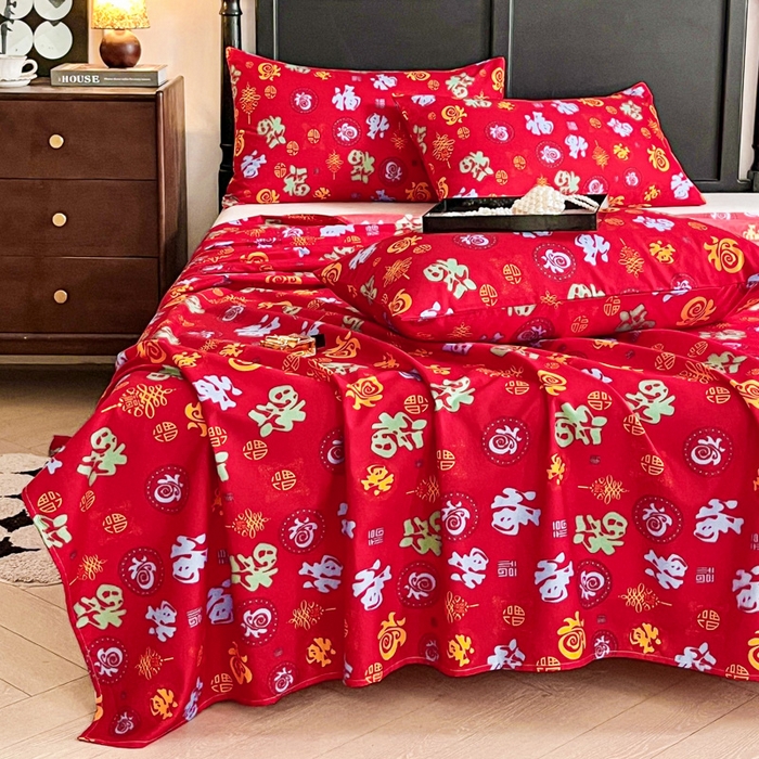 91家纺网 家纺一手货源 找家纺 （总）优米家纺 2025新款水洗棉百福印花床单系列