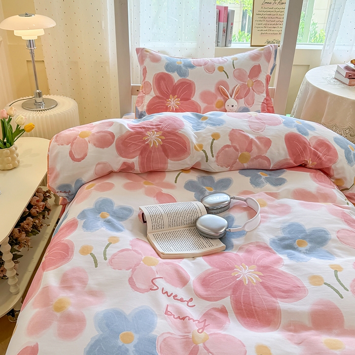 91家纺网 家纺一手货源 找家纺 壹贝家纺 2025新款学生季喷气全棉跑量宿舍三件套（提供买家秀） 夕颜花开