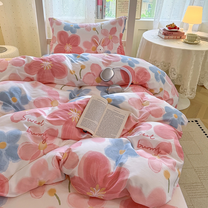 91家纺网 家纺一手货源 找家纺 壹贝家纺 2025新款学生季喷气全棉跑量宿舍三件套（提供买家秀） 夕颜花开