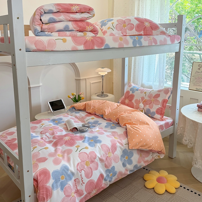 91家纺网 家纺一手货源 找家纺 壹贝家纺 2025新款学生季喷气全棉跑量宿舍三件套（提供买家秀） 夕颜花开