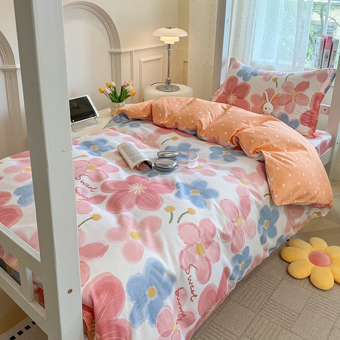 91家纺网 家纺一手货源 找家纺 壹贝家纺 2025新款学生季喷气全棉跑量宿舍三件套（提供买家秀） 夕颜花开