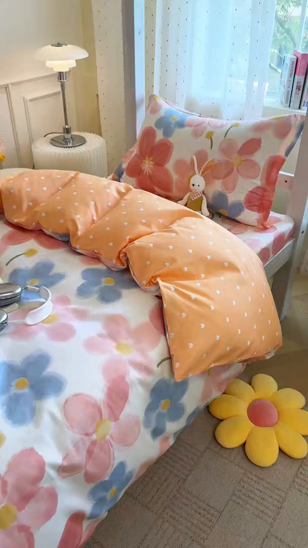 91家纺网 家纺一手货源 找家纺 壹贝家纺 2025新款学生季喷气全棉跑量宿舍三件套（提供买家秀） 夕颜花开