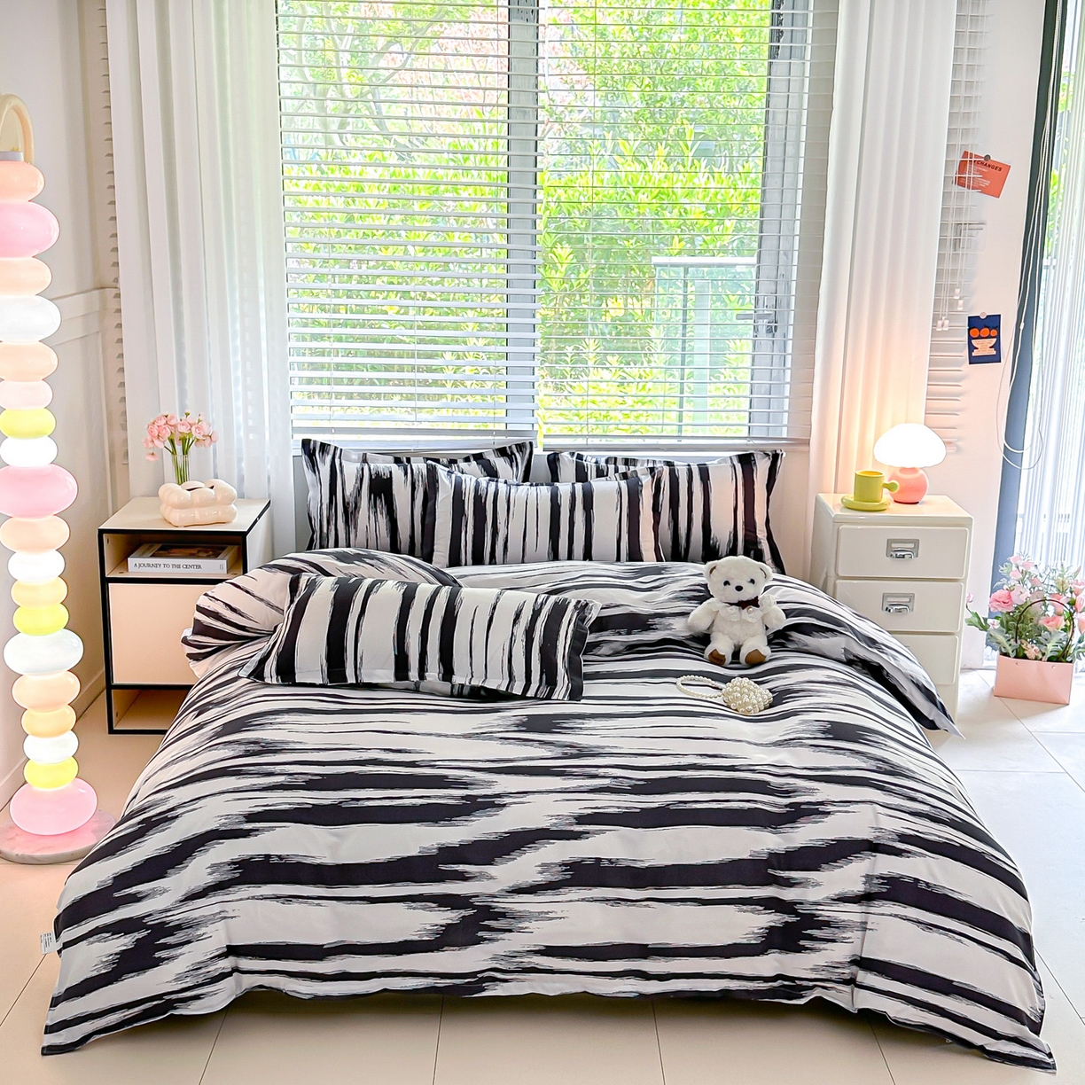 91家纺网 家纺一手货源 找家纺 楠沐家纺 2025新款格子芦荟棉磨毛四件套 水波纹