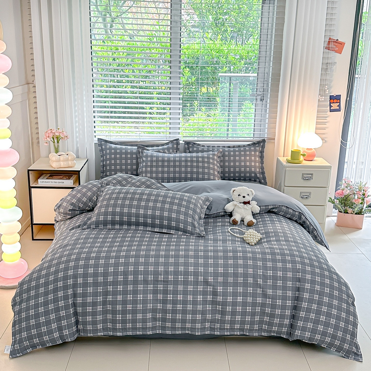 91家纺网 家纺一手货源 找家纺 楠沐家纺 2025新款格子芦荟棉磨毛四件套 赴约