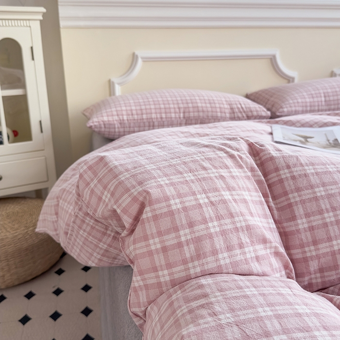 91家纺网 家纺一手货源 找家纺 菡宝 【不断货 预留5公分缩水】a类母婴级纯棉全棉色织水洗棉四件套 支持定制定做尺寸 粉格调