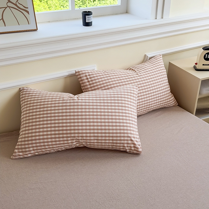 91家纺网 家纺一手货源 找家纺 菡宝 【不断货 预留5公分缩水】a类母婴级纯棉全棉色织水洗棉四件套 支持定制定做尺寸 粉小格