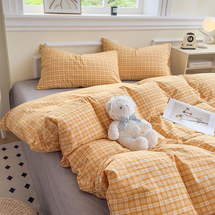 91家纺网 家纺一手货源 找家纺 菡宝 【不断货 预留5公分缩水】a类母婴级纯棉全棉色织水洗棉四件套 支持定制定做尺寸 黄格调