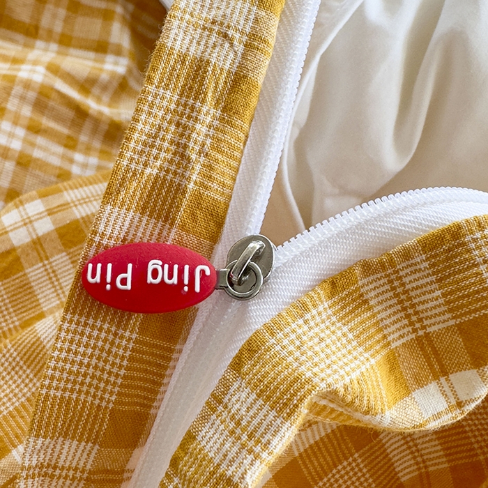 91家纺网 家纺一手货源 找家纺 菡宝 【不断货 预留5公分缩水】a类母婴级纯棉全棉色织水洗棉四件套 支持定制定做尺寸 黄格调