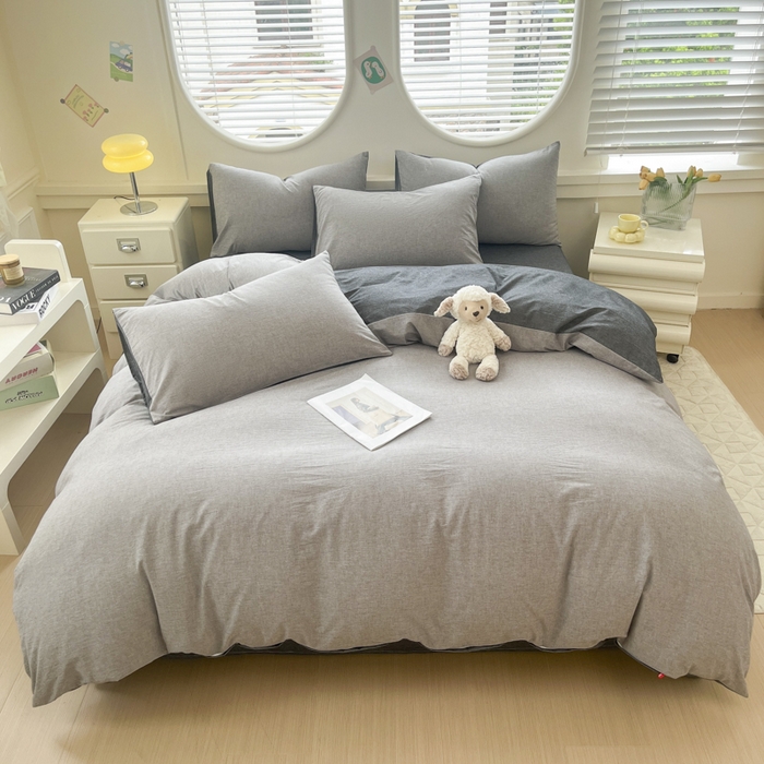 91家纺网 家纺一手货源 找家纺 菡宝 【不断货 预留5公分缩水】a类母婴级纯棉全棉色织水洗棉四件套 支持定制定做尺寸 简约灰色