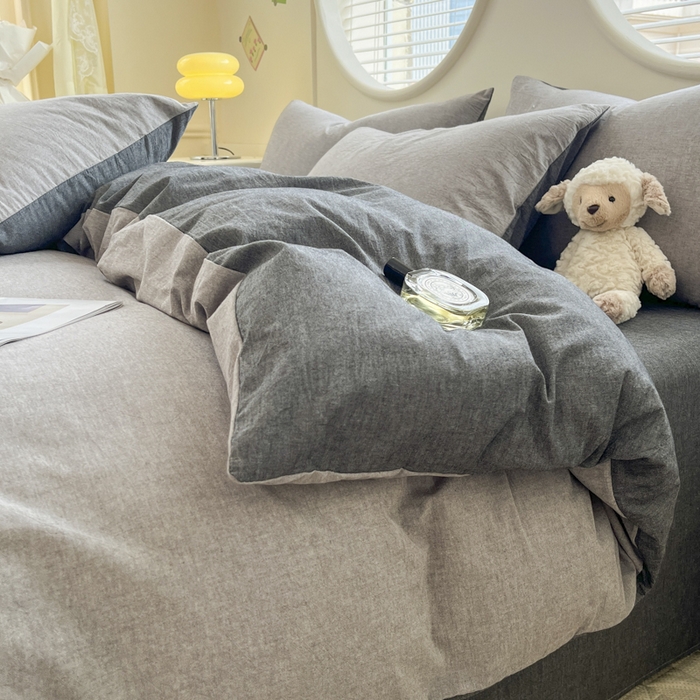 91家纺网 家纺一手货源 找家纺 菡宝 【不断货 预留5公分缩水】a类母婴级纯棉全棉色织水洗棉四件套 支持定制定做尺寸 简约灰色