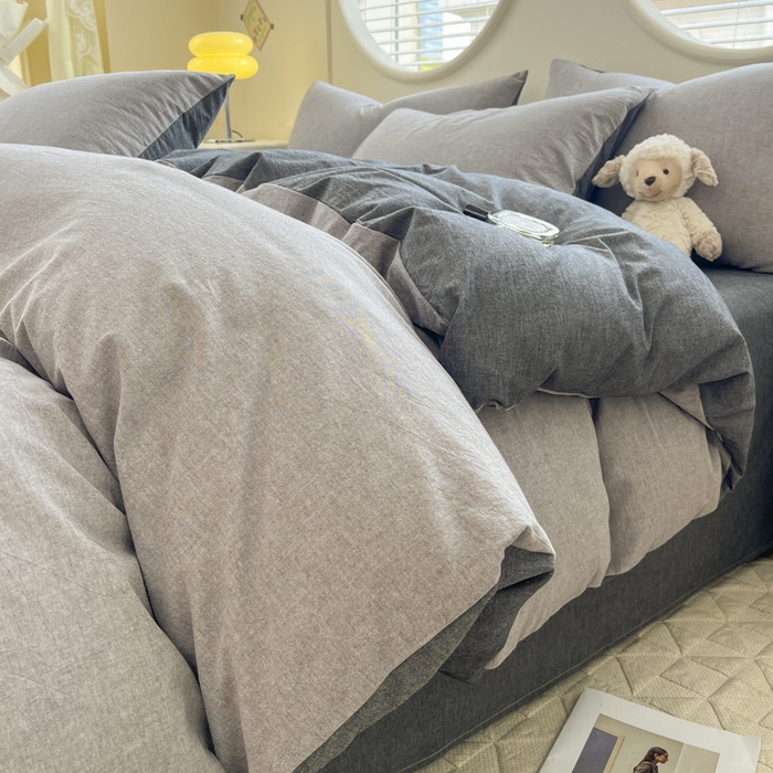 91家纺网 家纺一手货源 找家纺 菡宝 【不断货 预留5公分缩水】a类母婴级纯棉全棉色织水洗棉四件套 支持定制定做尺寸 简约灰色