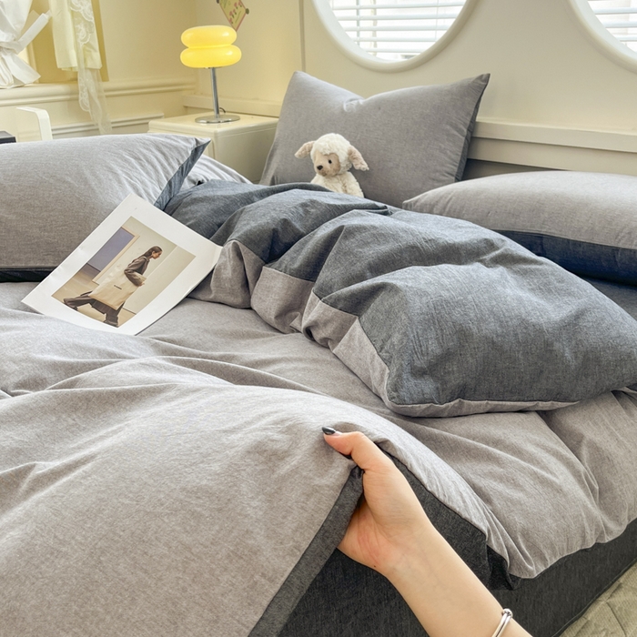 91家纺网 家纺一手货源 找家纺 菡宝 【不断货 预留5公分缩水】a类母婴级纯棉全棉色织水洗棉四件套 支持定制定做尺寸 简约灰色