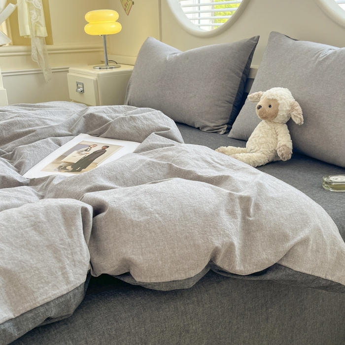 91家纺网 家纺一手货源 找家纺 菡宝 【不断货 预留5公分缩水】a类母婴级纯棉全棉色织水洗棉四件套 支持定制定做尺寸 简约灰色